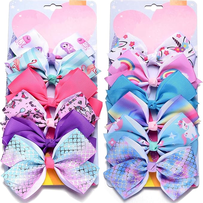 Eyegla Hair Bows For Girls 5 Inch Bow Hair Clips Girl Hair Bows For Hair Grosgrain Ribbon Hair Accessories Pack of 12 Color