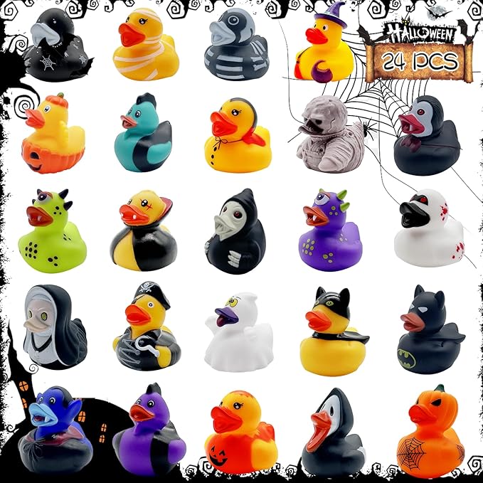 24 PCS Halloween Rubber Ducks,Baby Bath Toys Assorted Duckies,Halloween Party Favor for Kids,Halloween Style Design Ducks Toys for Halloween Decor,Baby Showers,Birthday Gifts(Halloween)