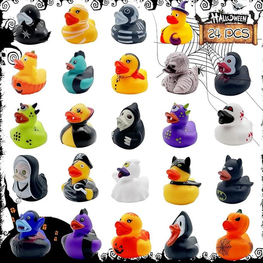 24 PCS Halloween Rubber Ducks,Baby Bath Toys Assorted Duckies,Halloween Party Favor for Kids,Halloween Style Design Ducks Toys for Halloween Decor,Baby Showers,Birthday Gifts(Halloween)