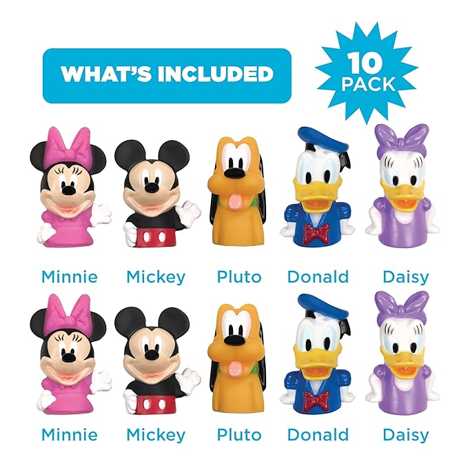 Disney Mickey Mouse & Friends 10 Piece Finger Puppet Set – Party Favors, Educational Play, Bath & Pool Toys, Beach Games, Finger Puppets, Playtime Activities