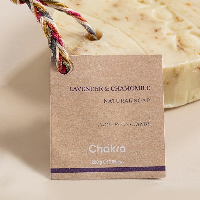 Chakra Oval Lavender & Chamomile Bar Soap - Paraben & Additive Free Handmade Soap Bar for Face, Body and Hands, Gentle Cleansing for Daily Skin Care, 7 oz