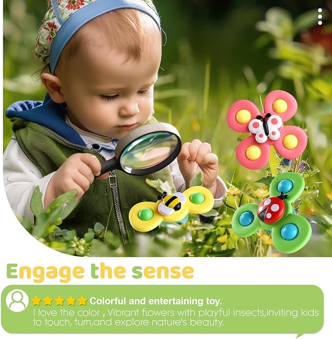 ALASOU 6 PCS Suction Cup Rotating Toys(3 Farm+3 Unicorn) for Infant and Toddlers