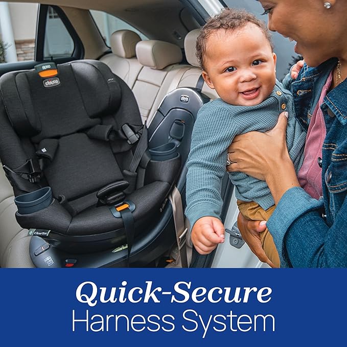 Chicco Fit360 ClearTex Rotating Convertible Car Seat with 360 Degree Rotation for Rear-Facing and Forward-Facing, LeverLock Self-Tensioning Lock System, Carbon/Grey