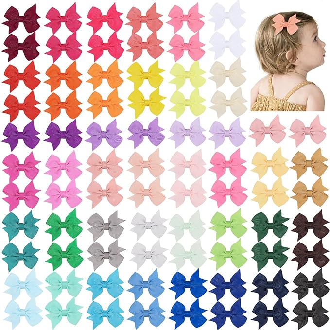 80PCS 2 Inch Baby Hair Bows Clips for Girls Grosgrain Ribbon Fully Lined Infant Hair Clips Accessories for Baby Girls Newborns Toddler in Pairs