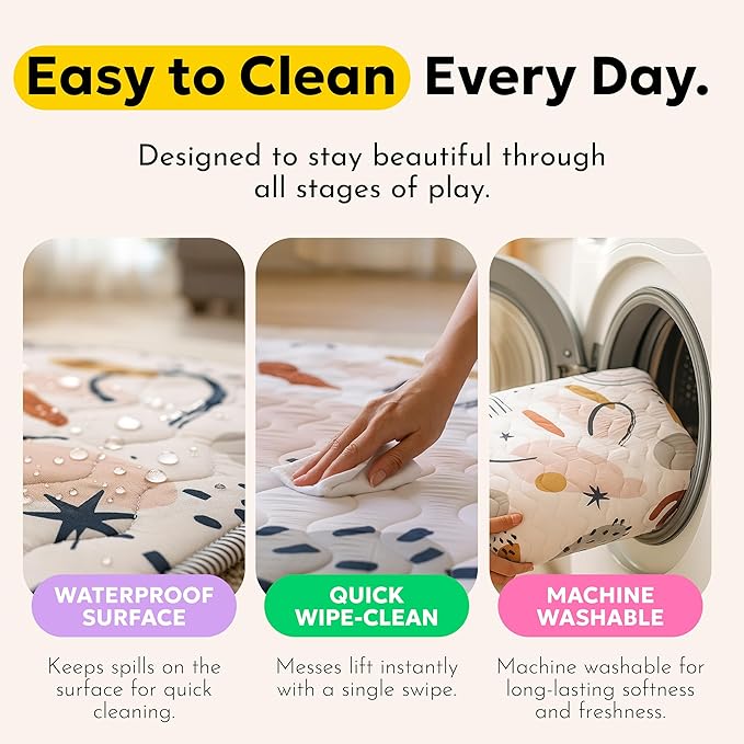 Miotetto Baby Mat for Floor, 73" x 73" Playpen Mat, Thick Soft Foam Padding Baby Play Mat, Portable Quilted playmat -Washable Baby Floor Play mat, Non-Slip Play Mat for Babies & Toddlers
