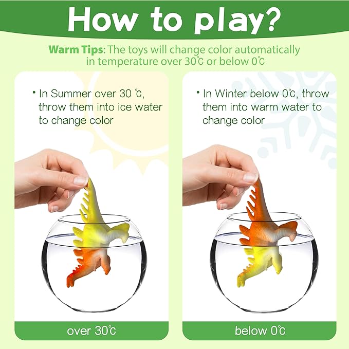 Dinosaur Series - 16pcs Temperature Color Changing Bath Toys, Water Table Toy for Easter Egg Fillers,Goodie Bags Fillers,Themed Party,Classroom Rewards,Carnival Prize, for Kids 3+