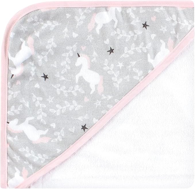 Hudson Baby Unisex Baby Cotton Rich Hooded Towels, Pink Unicorn, One Size