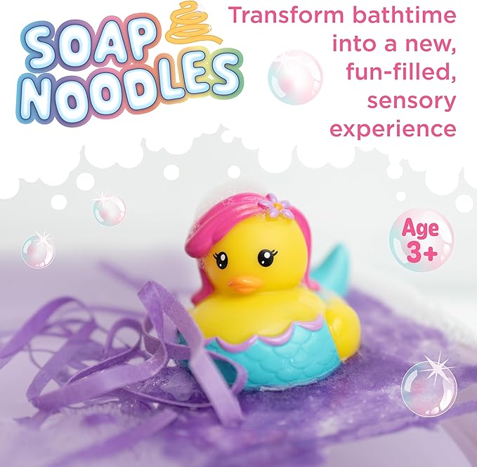 Creativity for Kids Soap Noodles Mermaid Bath Set | Mix, Swirl & Play with Purple Soap Noodles & Splashy The Mermaid Duck | Sensory Bath Toys & Fine Motor Skill Crafts (Ages 3+)