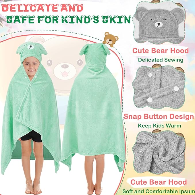 Xtinmee Toddler Bath Towels Hooded for Kid 0-5 Year 28 x 47 Inch Absorbent Baby Hooded Towel with Bear Ears Large Boys Girls Infant Towels Bathrobe Shower Blanket(Vivid Color,4 Pcs)