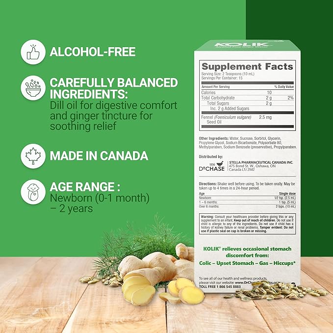 Dr. Chase Kolik Gripe Water for Babies - Colic, Gas & Fussiness Relief for Newborns & Infants - Plant-Based, Alcohol-Free Gas Drops for Hiccups & Tummy Discomfort (150 mL / 5 fl. oz.)