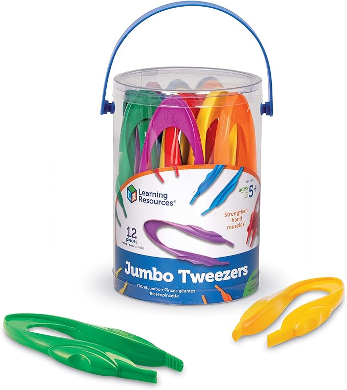 Learning Resources Jumbo Tweezers, Set Of 12, Sorting & Counting, Preschool Science, Homeschool, Toddler Fine Motor Skill Development (Pack of 12)