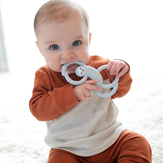 Dr. Brown's Flexees Teether, Blue Sloth, Soft 100% Silicone Baby Teether, BPA Free, 3m+, 1 Pack