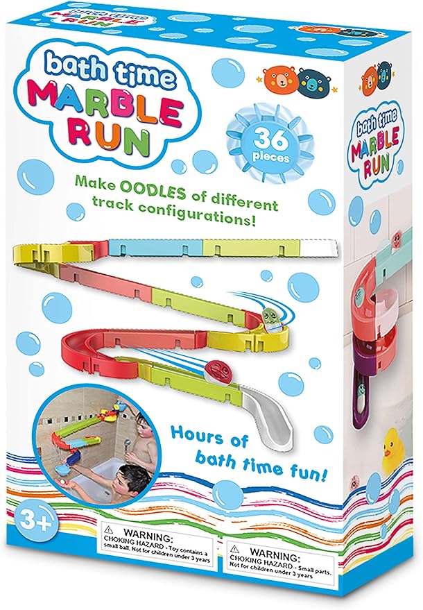 Buddy & Barney: Bath Time Marble Run - 36pc Set, Different Sized & Colored Pieces, Build A Track & Race The Special Balls Down, Water Toy, Kids Age 3+