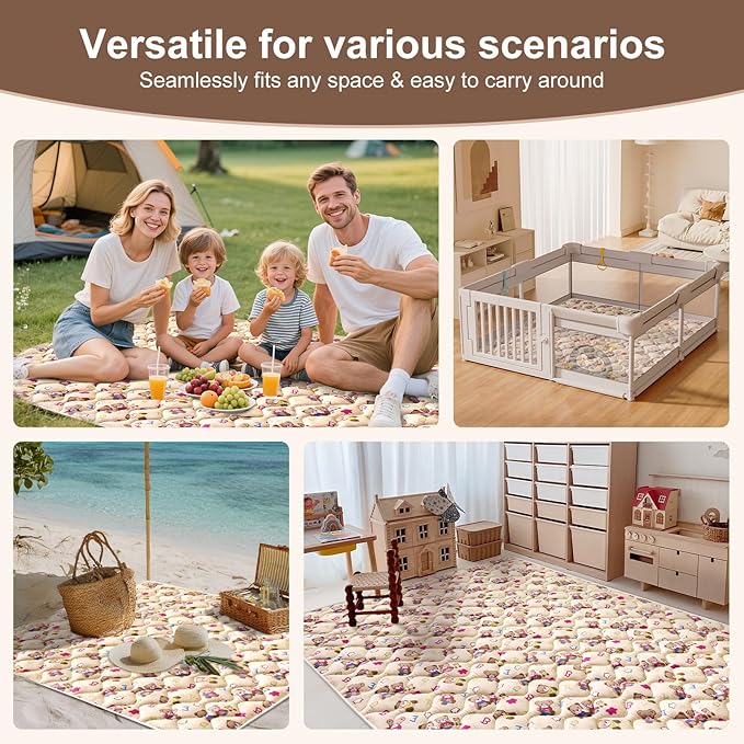 Baby Play Mat - 65" X 50",Premium Thicker Foam Machine Washable, Extra Large Anti-Slip Soft Cushioning Foam Playmats for Babies and Toddlers, Foldable Baby Crawling Mat for Playpen