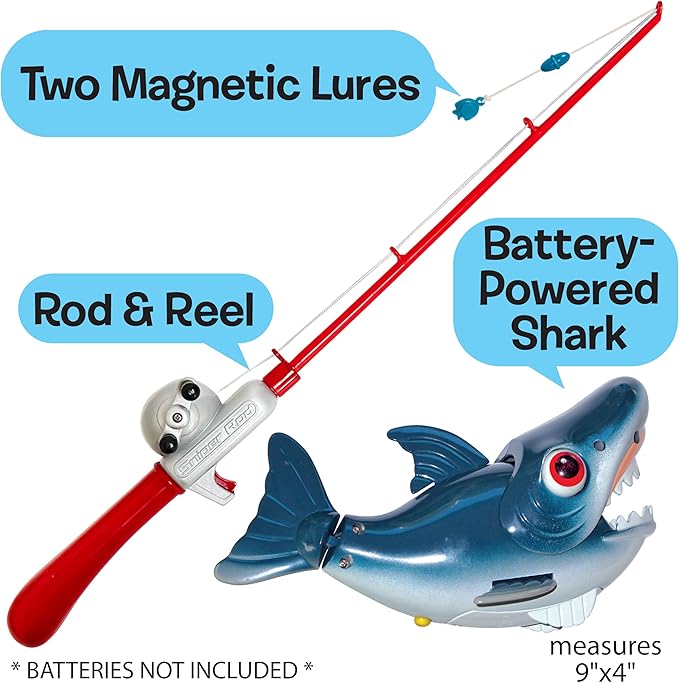 Small World Toys Magnetic Fishing Game, Catch of The Day Shark Fishing Toy for Kids Ages 3+, Includes Kids Fishing Pole and 1 Fish for Toddler Bath Toys, Water Fish Toys for Pools & Tubs