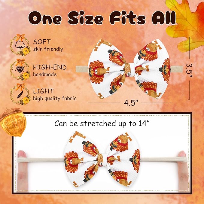 Thanksgiving Turkey Bows for Baby Girls Newborn Baby Bows Thanksgiving Headband Soft Hair Accessories Gift for Newborns Infants Toddlers Kids