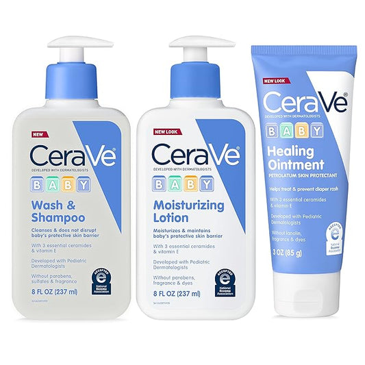 CeraVe Baby Bath Set, 8oz Wash & Shampoo + 8oz Moisturizing Lotion + 3oz Healing Ointment, Fragrance, Parabens, Phthalates, & Tear Free Baby Bath Essentials