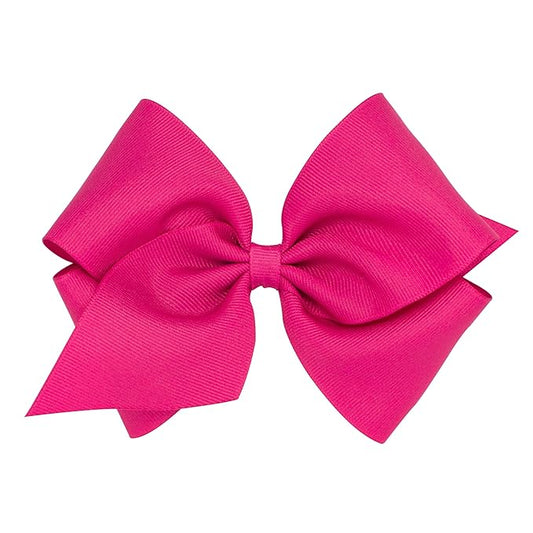 Wee Ones Girls' Classic Grosgrain Hair Bows with Plain Wrap Center, No-Slip Hair Clip, Handmade, Shocking Pink, Mini King