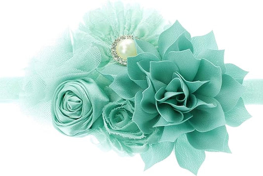 My Lello Shabby Fabric Flower Cluster Headbands Baby - Girls - Toddler Stretchy Elastic