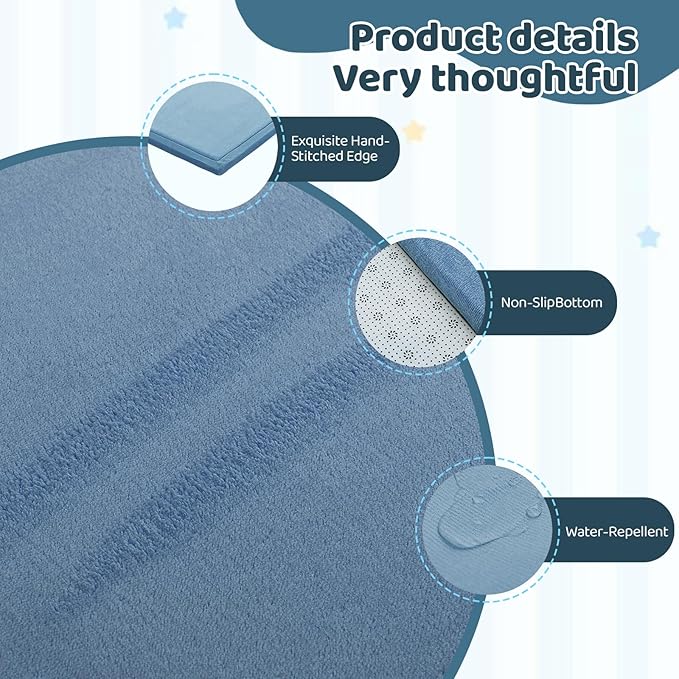 Baby Play Mat for Floor, 1.3 Inch Thick Memory Foam Tummy Time Mat with Non Slip Backing, Soft Coral Velvet 59X71 Inch Playpen Mat Crawling Tatami for Infants Toddlers Kids, Midnight Blue