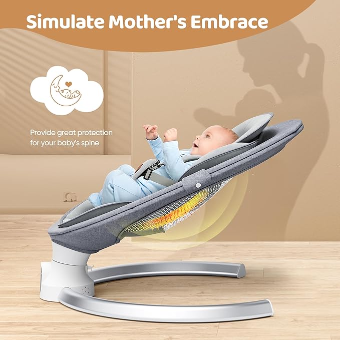 Baby Swings for Infants - Exclusive App & Bluetooth Function, Electric Baby Swing with 5 Point Harness & 5 Sway Speeds, 10 Preset Lullabies, Portable Infant Swing for Indoor/Outdoor (Light Gray)