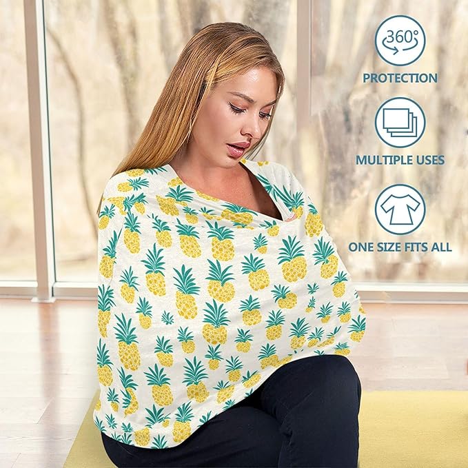 Qilmy Pineapple Pattern Baby Car Seat Cover, Multi-Use Breathable Breastfeeding & Stroller Cover, Shower Gift for Boys & Girls