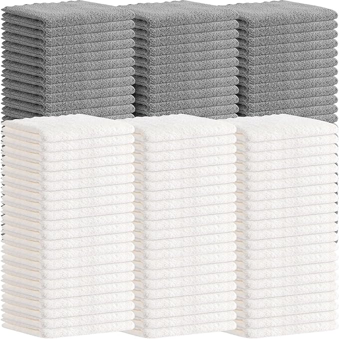 Newwiee 120 Pack Baby Washcloths 9 x 8 Inch Coral Fleece Baby Rags Microfiber Soft Small Towels Absorbent Wash Cloth for Newborn Infants Toddlers Face or Body(Gray, White)