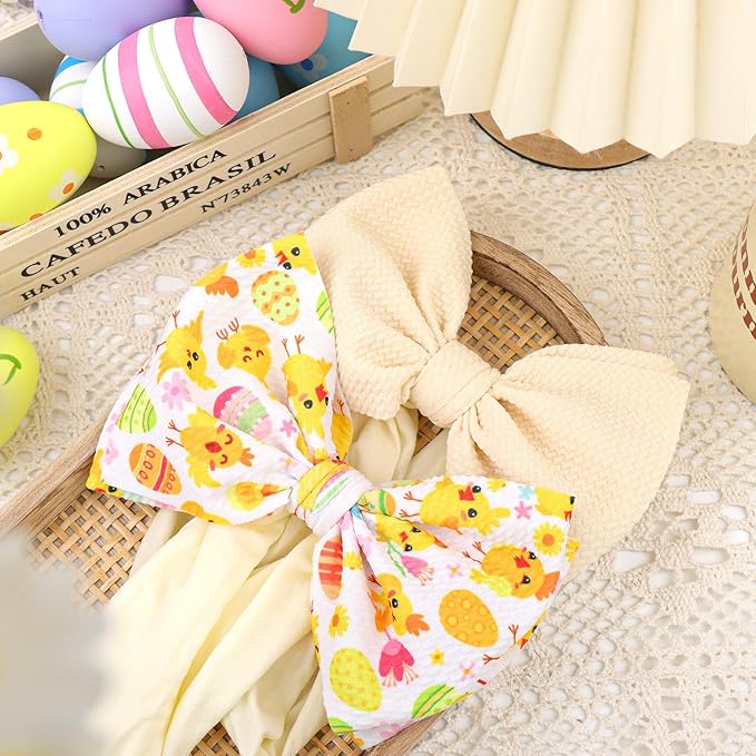 Easter Headbands for Girls Hair Bow Rabbit Cheer Bow Easter Bunny Hairbands Hair Accessories Baby Girl Large Bows Easter Gifts for Baby Biege