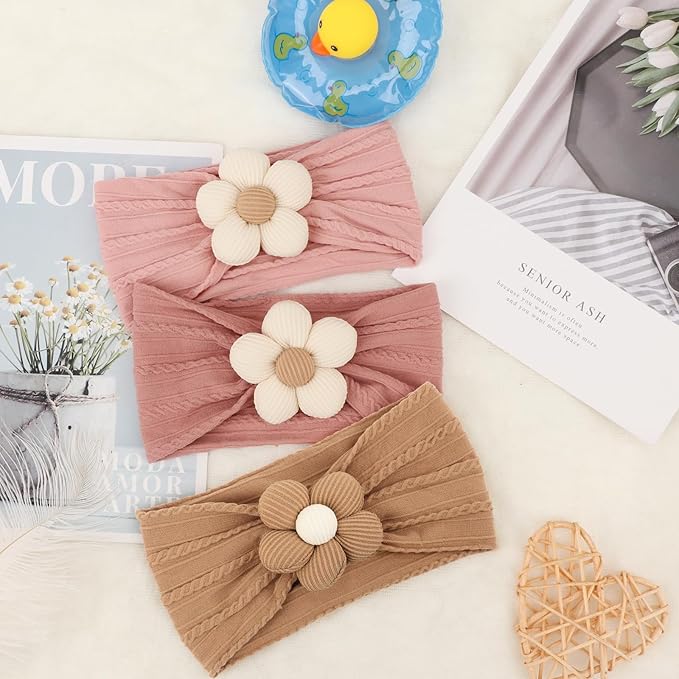 AQOKKA Baby Flower Headbands Nylon Baby Girl Headbands Soft Handmade Hairbands Toddler Hair Accessories for Girls Baby Newborn Infant Kids