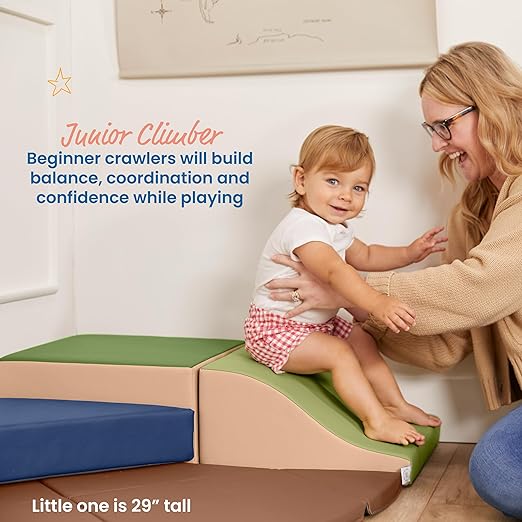 ECR4Kids SoftZone Junior Adventurer's Summit Slide, Corner Climber, Earthtone, 4-Piece