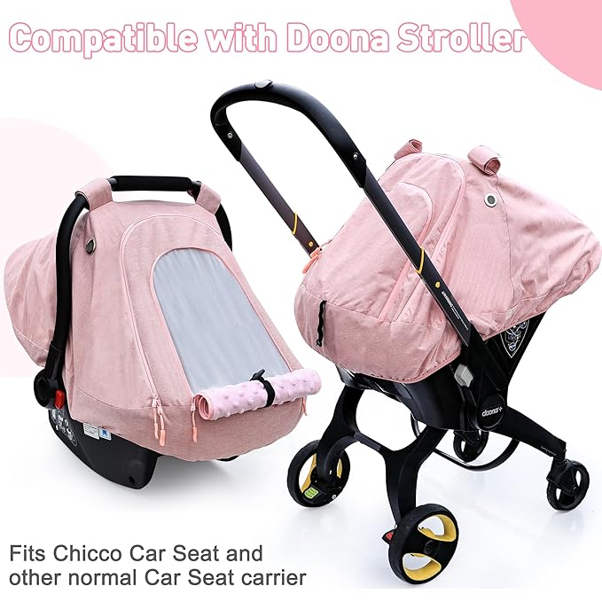 beatoutou Baby Car Seat Cover for Babies,Waterproof Baby Car Seat Cover for Girls,Infant Car Seat Cover Canopy for Girls,Windproof Car Seat Canopy for Girls, Keeps Babies Warm and Cozy (Pink)