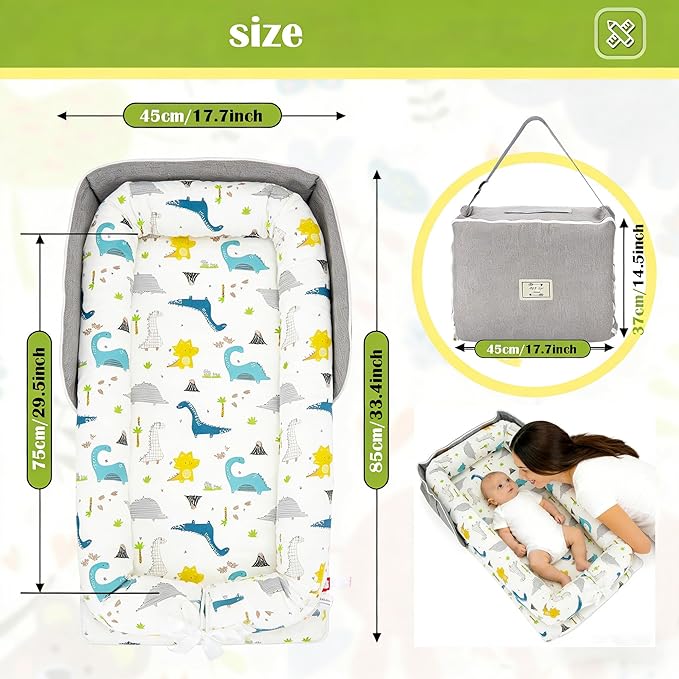 Baby Lounger Play Mat for Tummy Time,Baby Lounger for Newborn Awake-Time Pad,Portable Newborn Babies Essentials Gifts 0-24 Months Home or Travel (Long Necked Dragon)