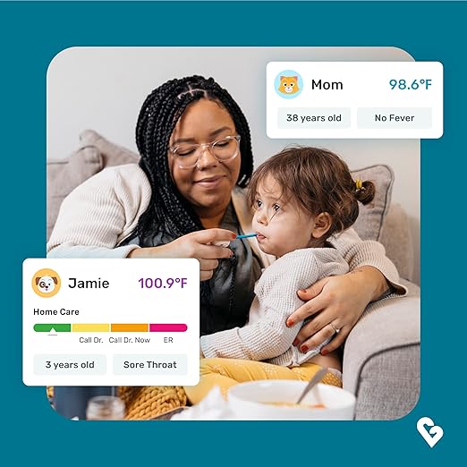 Kinsa QuickCare Smart Digital Thermometer for Adults, Kids and Babies, Oral, Rectal & Underarm Thermometer, App-Connected Fever and Symptom Tracking, Fast Accurate Readings