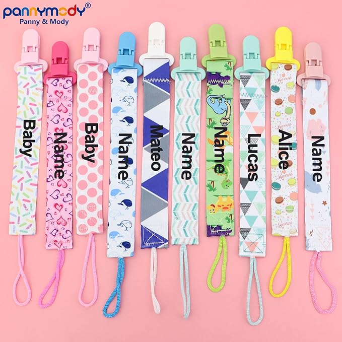 Personalized Baby Pacifier Clip with Name，4Pack, Customized Pacifier Clip for Baby Girls, Lightweight Universal Pacifier Holder Fits Most Pacifiers