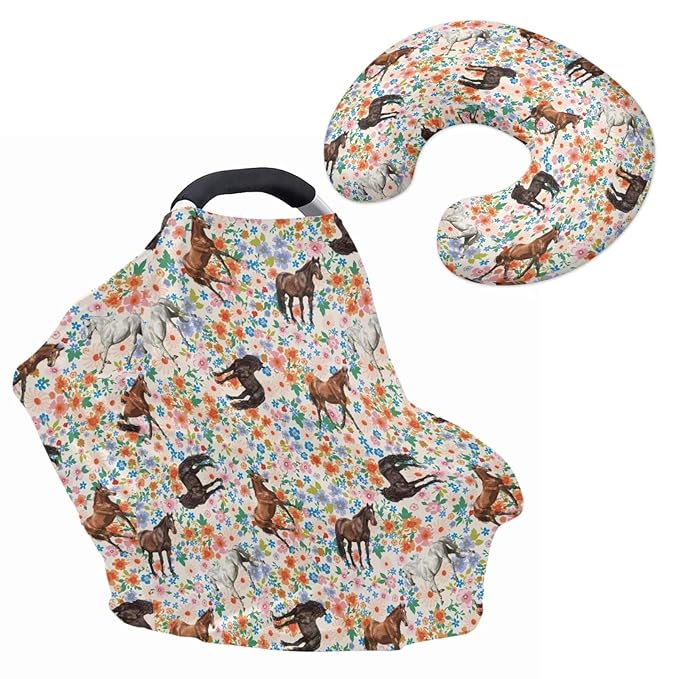 Flowers Carseat Canopy High Stretchy Baby Nursing Pillow Cover 2pcs Baby Essentials Sets Romantic Babies Shower Stuff for Newborn Baby Feeding Essentials