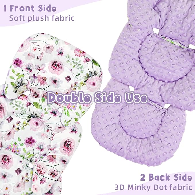 Infant Car Seat Insert Head and Body Support, GFU Reversible Newborn Insert for Carseat With Strap Pads, Soft Stroller Cushion Pillow Insert for Boys and Girls, Fits for Stroller, Swing, Purple Flower
