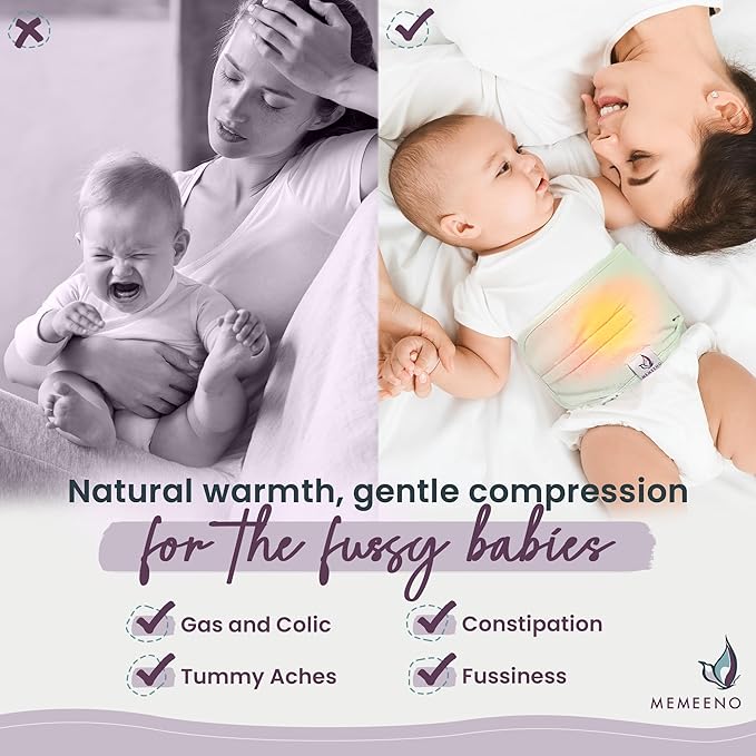 MEMEENO Baby Belly Band for Gas and Colic Baby Relief - Belly Band for Heating Pad for Colic, Heated Tummy Wrap, Sage