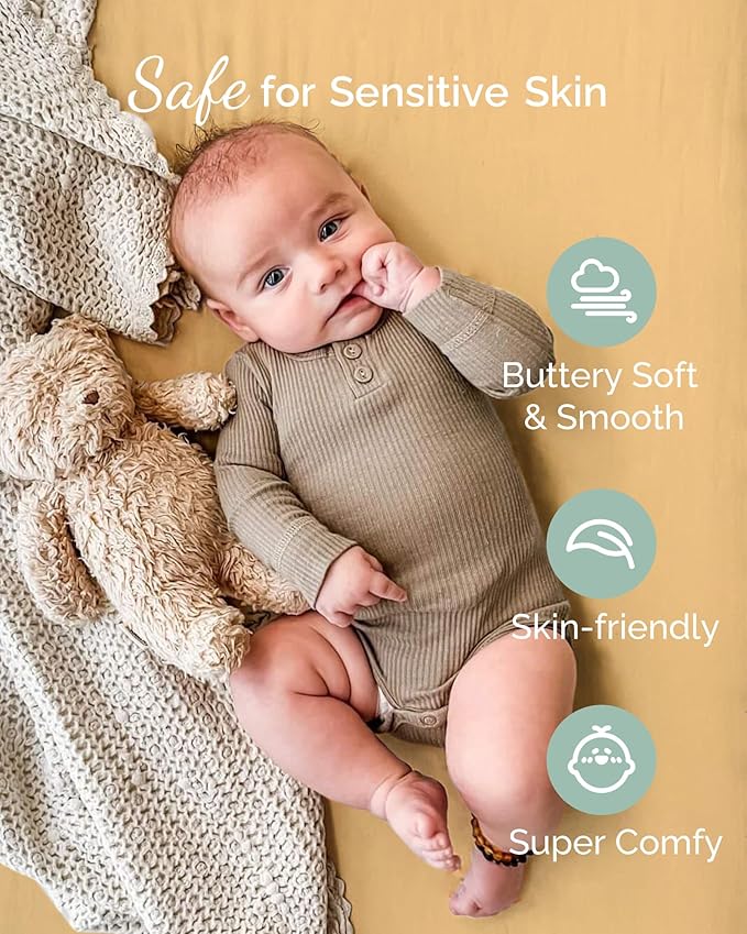 Pack and Play Sheets Fitted – Compatible with 4moms Breeze Plus Playard and Other Large Playpen Mattress – Buttery Soft Jersey Playard Sheets, Orange Yellow Grey, 3 Pack