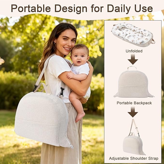 Baby Lounger-Infant Lounger for Newborn 0-24 Months, Portable Baby Nest for Home and Travel, 3 in 1 Newborn Lounger with Pure Cotton Cover, Breathable & Soft Infant Nest for Boys & Girls