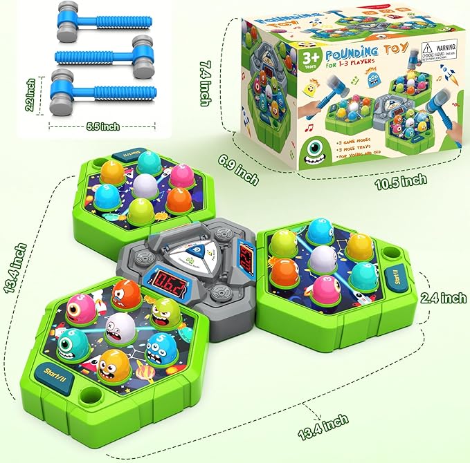 Whack Game Mole for Kids, Toys for 3 4 5 6 7+ Year Old Boys,Pounding Toddler Toys for Age 3-6, Interactive Educational Toys with 3 Modes, Birthday Gifts for Boy Ages 3 4 5 6 7 8 Years Old,1-3 Player