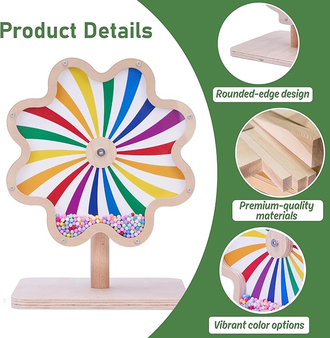 Spinning Activity Drum Toy with Sound, Montessori Wooden Sensory Toy for Babies, Perfect Birthday & Party Gift for 6-18 Months+
