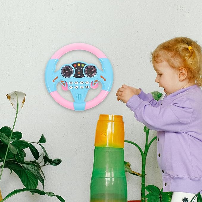 Homoyoyo Baby Steering Wheel Pretend Driving Simulated Driving for Bath Boys Girls 4 5 6 Years Old Pink (Pink)