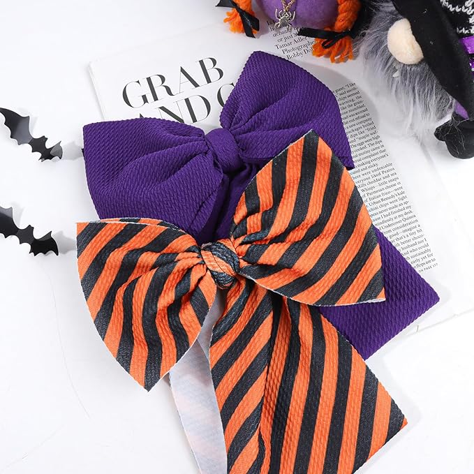 Halloween Baby Girl Bows 7 Inchs Baby Girl Bows Hair Accessories Toddler Nylon Headbands Newborn Headband Bows 2 PCS