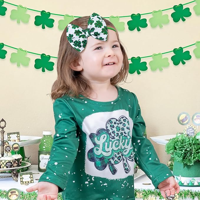 St. Patrick's Day Baby Girl Clover Headbands, Elastic Nylon Hair Accessories for Newborn Infant Toddler