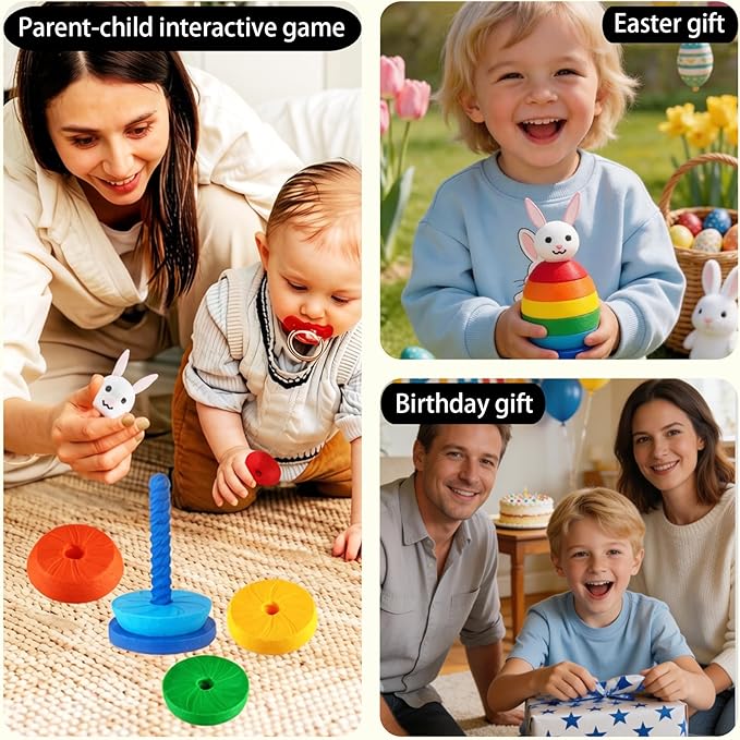 Spinning Stacking Toys for Toddlers 1-3,Rainbow Bunny Eggs Montessori Sorting Toy for Baby Kid,Autism Christmas Easter Birthday Gift