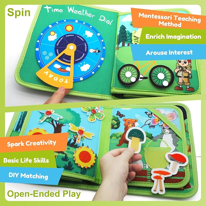 Busy Book for Toddlers 1-3, Montessori Toys Busy Board for 1 Year Old, Forest Story, Sensory, Early Learning, Baby Boys Girls Birthday Gifts, Quiet Activity Books Airplane Car Travel Toy