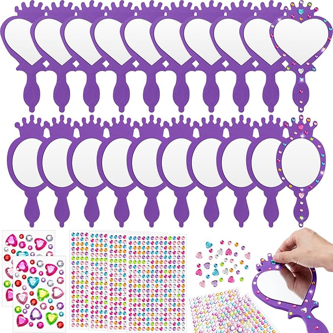Geetery 20 Pcs Unbreakable Kids Mirror DIY Decorate Your Own Princess Mirror Mermaid Princess Foam Small Crafts for Princess Party Decorations(Purple)
