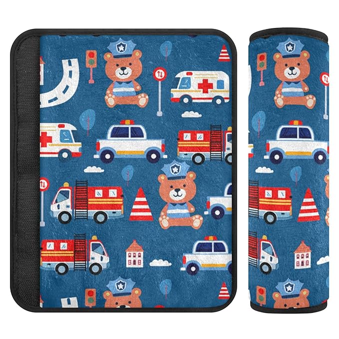 Bear Cars Cartoon Blue Car Seat Belt Covers for Kids 2 Pack Toddler Seat Belt Pad for Girls Boys Soft Stroller Seat Shoulder Pads Strap Cushion for Babys, Seat Shoulder Protector for Car Truck SUV