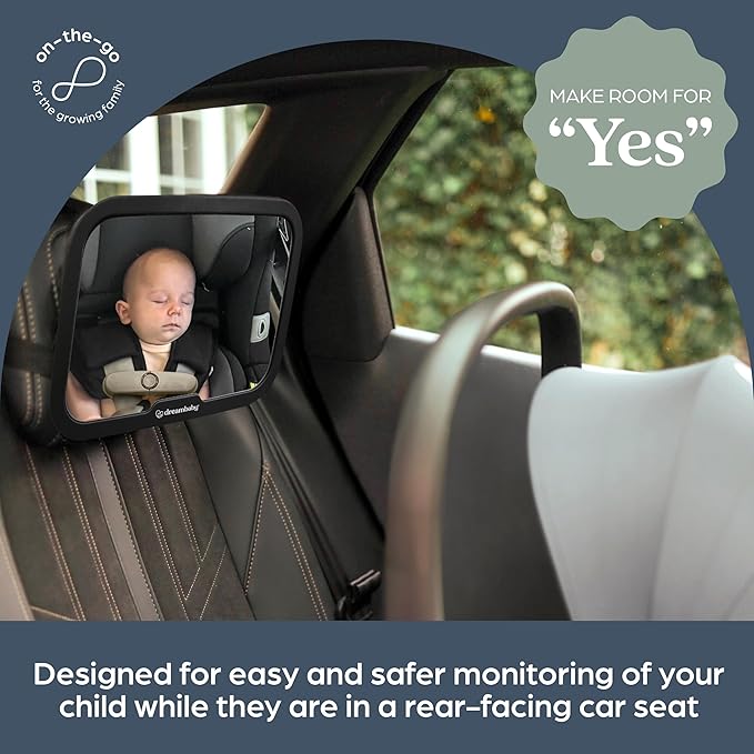 Dreambaby 360° Adjustable Baby Car Mirror - Extra Wide Convex View - Shatter-Resistant Acrylic Double Strap Headrest Mount - Rear Facing Infant Backseat Mirror for Car