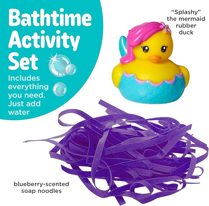 Creativity for Kids Soap Noodles Mermaid Bath Set | Mix, Swirl & Play with Purple Soap Noodles & Splashy The Mermaid Duck | Sensory Bath Toys & Fine Motor Skill Crafts (Ages 3+)